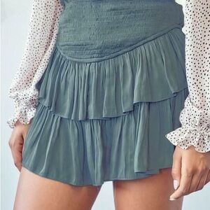 Green Tiered Mini Skirt